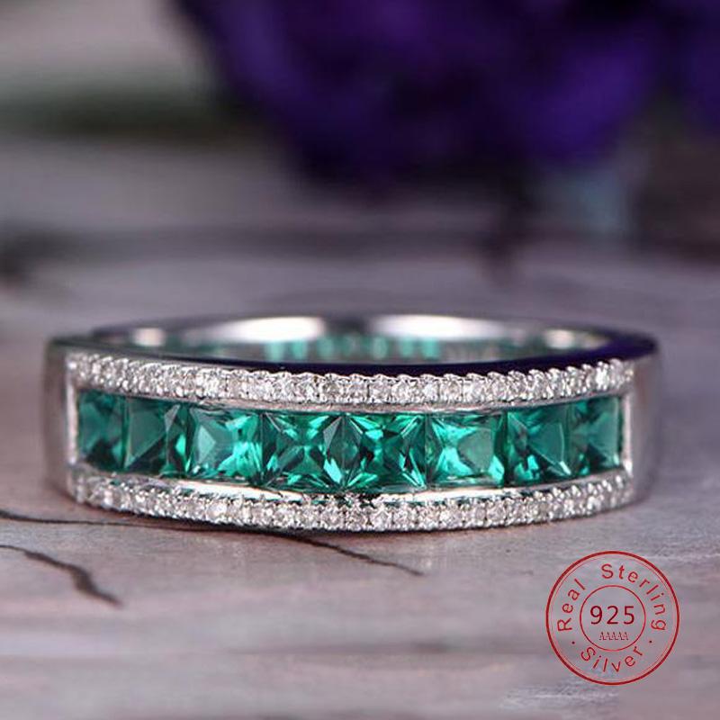 Newest  Sterling Silver Simple Ring For Women Classic Green White CZ Austrian S Plata Color  Lover Wedding Ring