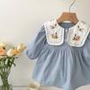 Baby Girl Spring Autumn Ruffle Collar Romper with Floral Embroidery Princess