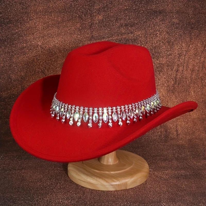 Rhinestone felt western cowboy hat new warm autumn and winter hat women's large brim men's British top hat