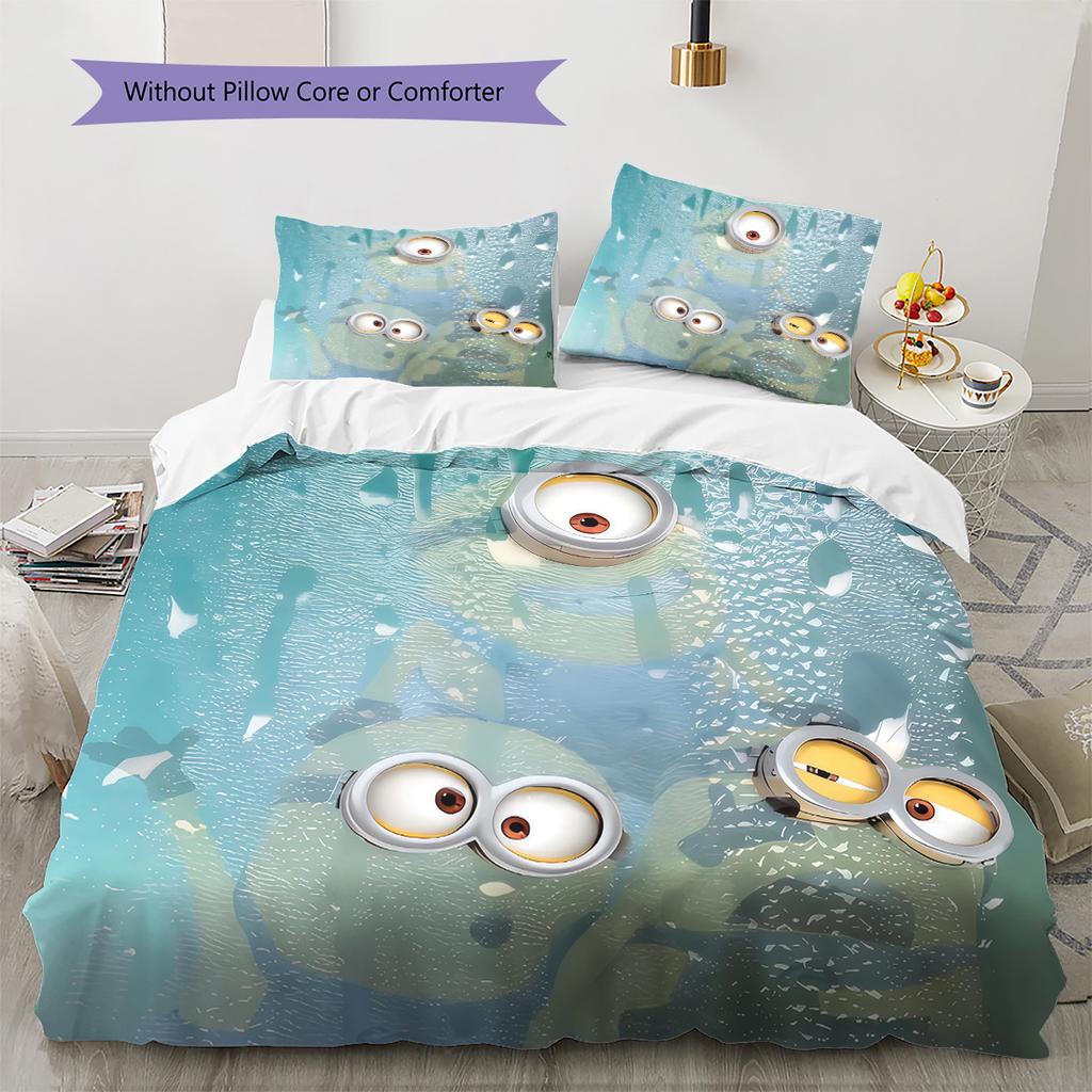 Minions Pattern Bedding Quilt Set  Home Decoration  Gift (1 * Duvet Cover + 2 * Pillowcase  Without Core)