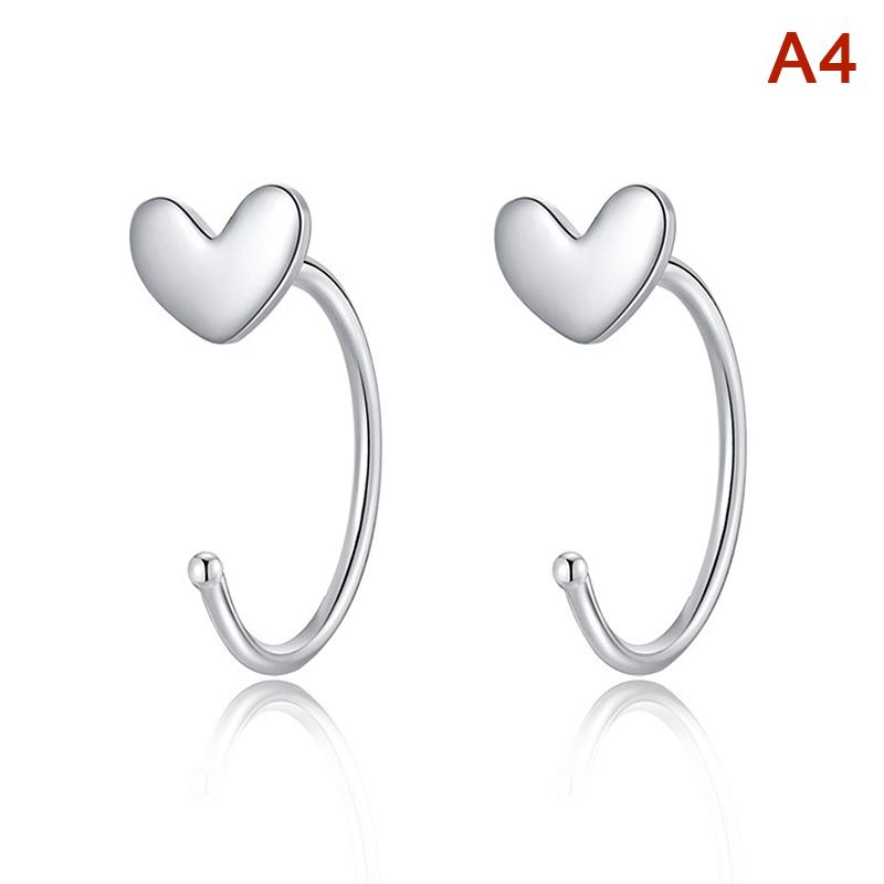 1Pair Butterfly Heart Star Round Shape Ear Clip Silver Color Hoop Earrings For Women Girls Opening Hoops Earring Jewelry