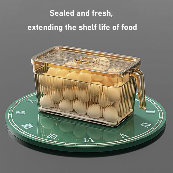Refrigerator Storage Box with Lid And Handle Built-in Drain Partition Transparent Container for Fruits Vegetables