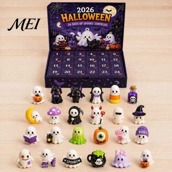 Decorative Halloween Advent Box Calendar 2026, 24 Day Ghost Countdown with Unique Party Supplies Collectible Figures, Gifts for Kids Boys Girls,