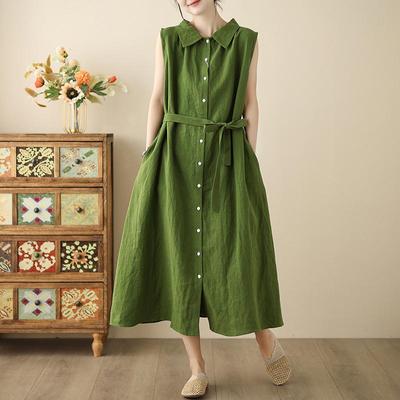 Αμάνικο Plus size Βαμβακερό vintage νέο σε φορέματα για γυναίκες casual φαρδύ μακρύ καλοκαιρινό πουκάμισο φόρεμα