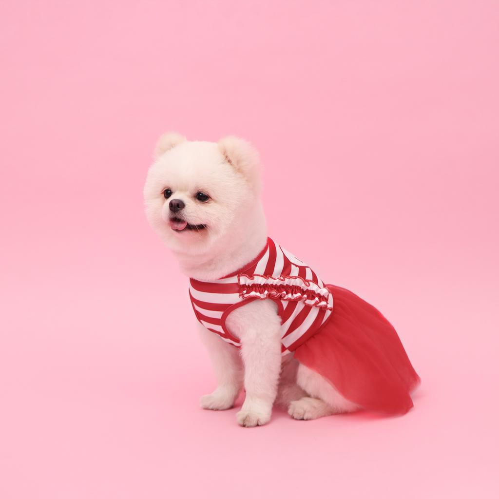 Pet Red & White Stripe Love Dress, Dog & Cat Valentine's Day Tutu Skirt with "Love" Heart Print for Small Medium Dog & Cats