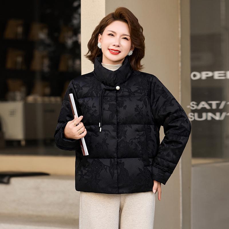 New Women s White Duck Down Jacket - Short Printed Winter Coat for Middle-Aged and Elderly Women XL (recommended 95-110 jin)