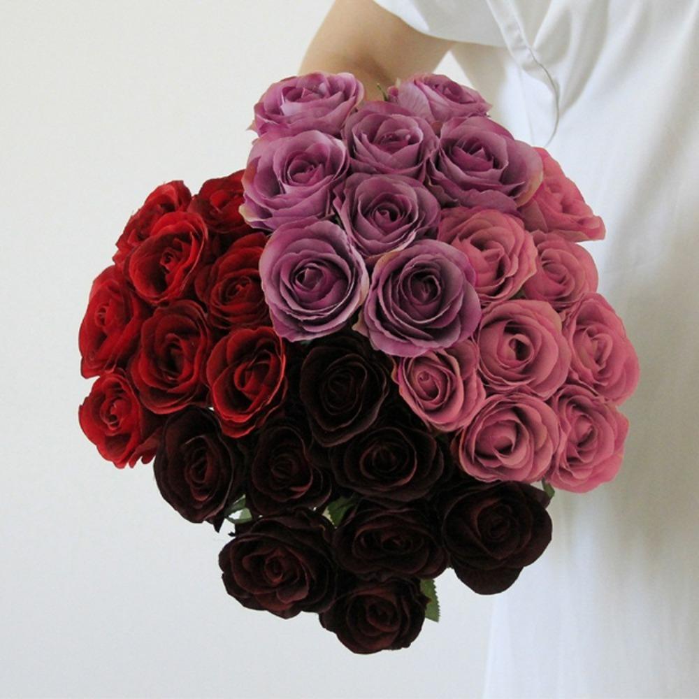 

8Pcs/Bundle Simulation Artificial Rose Flower 39CM Bridal Bouquet Home Living Room Decor червоний