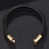 Nova pulseira de couro punk masculina dourada aço inoxidável fecho magnético pulseiras moda presente BB0212