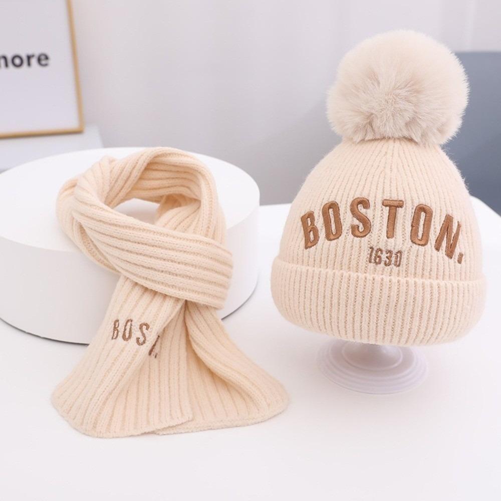 

BOSTON Embroidery Scarf Hat Set Warm Ear Protection Hat New Pullover Cap Autumn and Winter бежевий