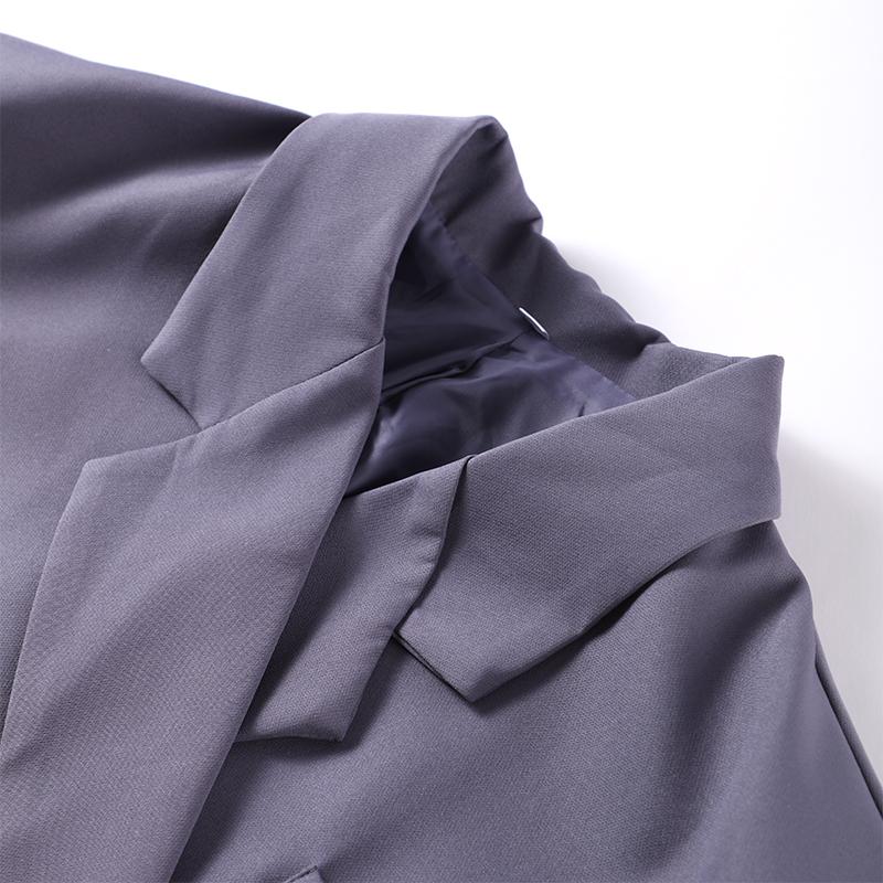 Casual Suit Blazer Coat Women Oversized Double Button Notched Side Slit Jacket Female Autumn Office Shoulder Pads Lady Tops