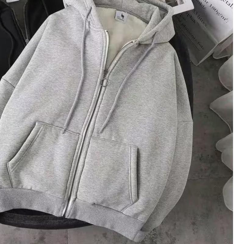 

Мужская плюшевая утолщенная толстовка-кардиган с капюшоном на молнии - корейский стиль, свободный крой для осени/зимы 2022 г. M серый