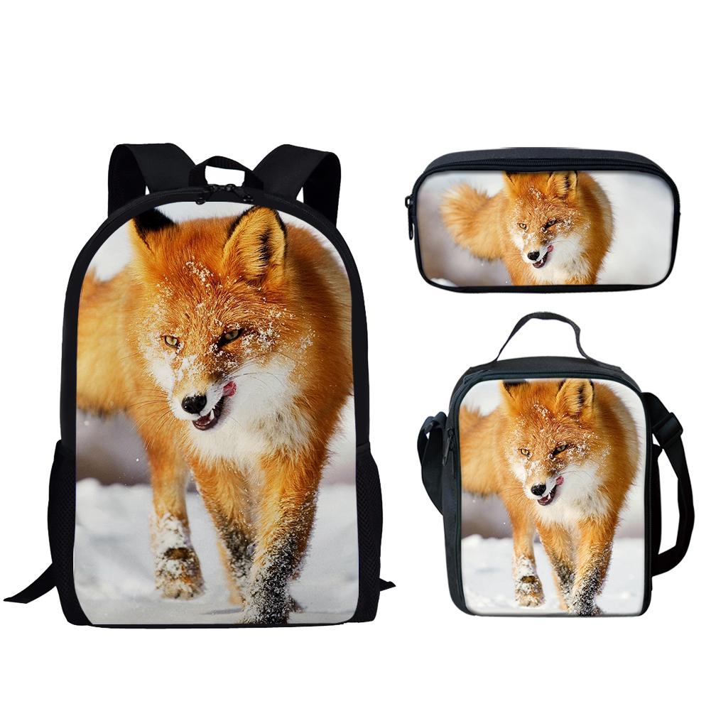 Trendy Popular New Fox 3D Print 3pcs/Set Student School Bags Laptop Daypack Backpack Lunch Bag Pencil Case