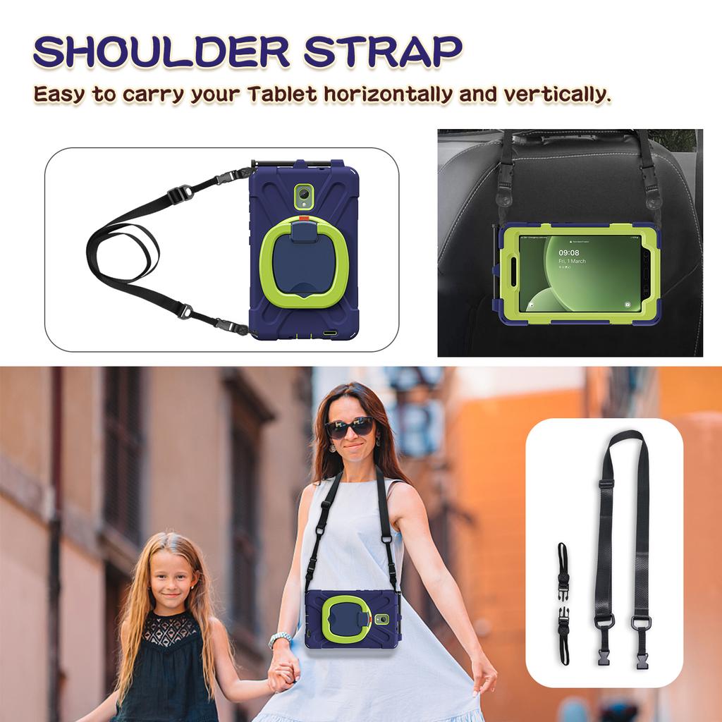 360 Rotating Kids Case Universal for Samsung Galaxy Tab Active 5 3 SM-X300 X306B SM-T570 575 8" Armor Stand Cover Shoulder Strap