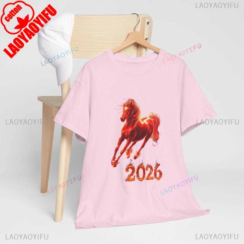 2026 Creative Fire Horse Chinese New Year Racing Gift for Vets  Equestrian of The Graphic Illustration Tops Tee Cotton Shirt