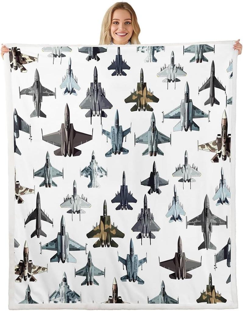 Colorful Airplane Blanket Soft Fleece Throw Kids Room Decor Aviation Theme Baby Gift Home Decoration
