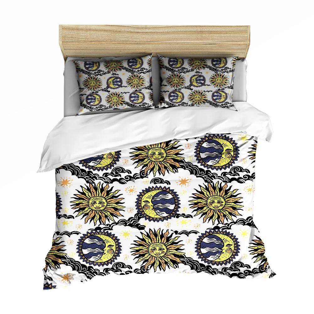 Sun Duvet Cover Colorful Mushrooms Bedding Burning Sun Comforter Cover Halloween Skull Hippie Style Bedding Bedroom Decoration