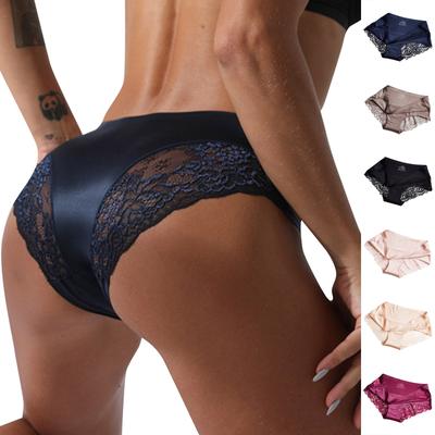 Damen Sexy Spitzenhöschen One Oiece Ice Silk Nahtlose Slips mit niedriger Taille