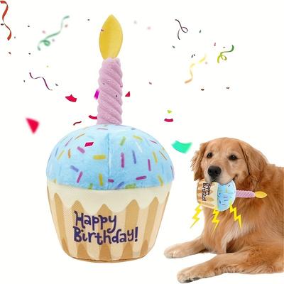 8-Zoll Hundegeburtstagskuchen Plüschtier mit Quietscher Blau Rosa Cupcake-Design Perfektes Geschenk für Mittelgroße Kleine Hunde Welpen Langlebiges Kauspielzeug