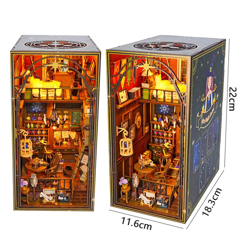 Bookshelf Set 3D Wooden Dollhouse DIY Book Nook Kit Assembly Puzzle Bookstand Home With Light Building Model Birthday Gifts Toys