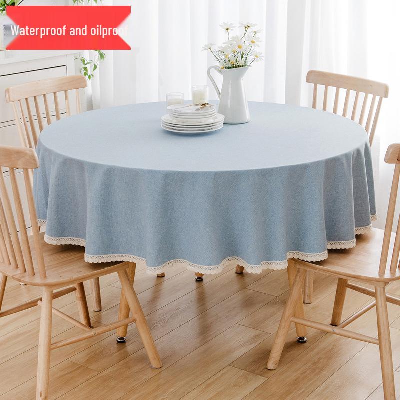Round Waterproof & Oil-Proof Tablecloth - Solid Color, Premium Quality, Wash-Free Dining Table Cover
