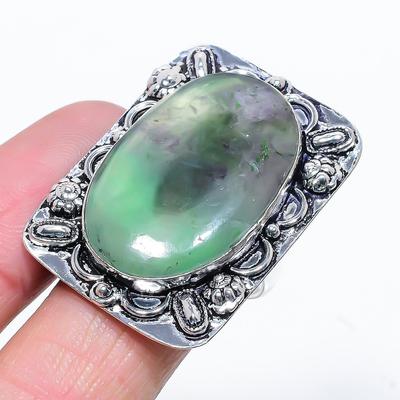 Anel de presente de prata esterlina 925 com pedra preciosa natural fluorita verde tamanho 10 L7B09