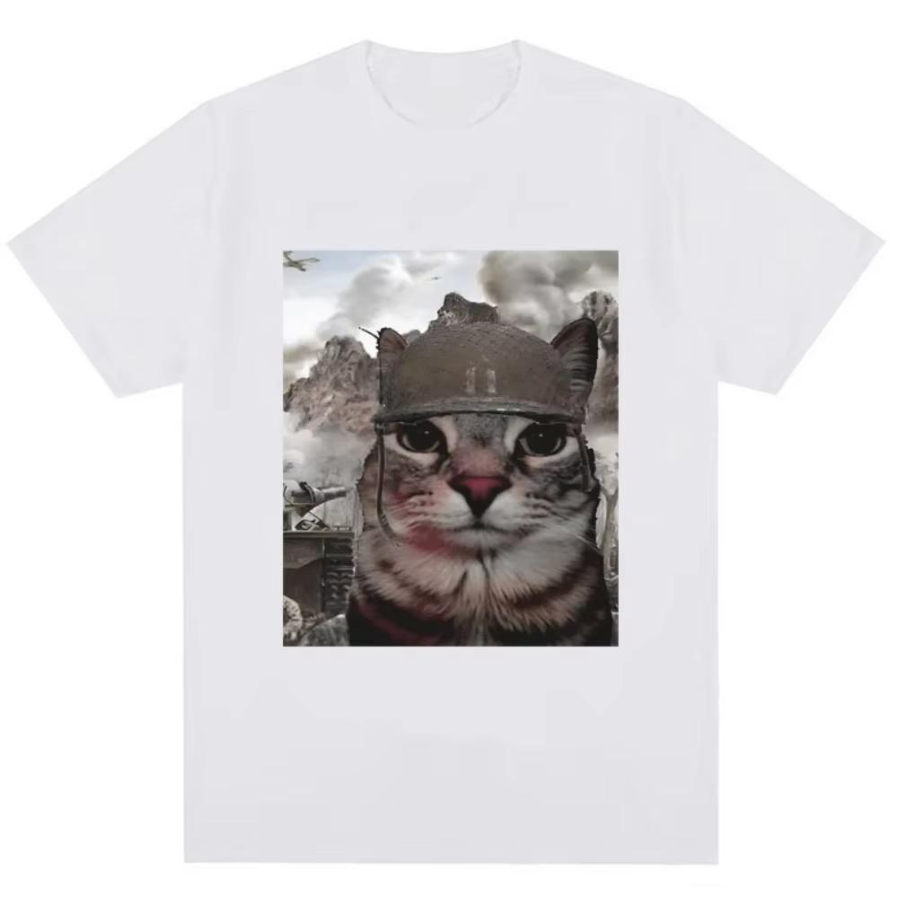 Thousand Yard Stare Cat Funny I Survived Meme Tshirt Humor Style Vintage T Shirt Men Women Oversized Casual Streetwear Daily