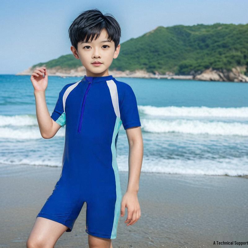 Kids' Quick-Dry Conservative One-Piece Swimsuit - Short-Sleeved, Waterproof, for Boys and Girls - Toddler To Youth Sizes