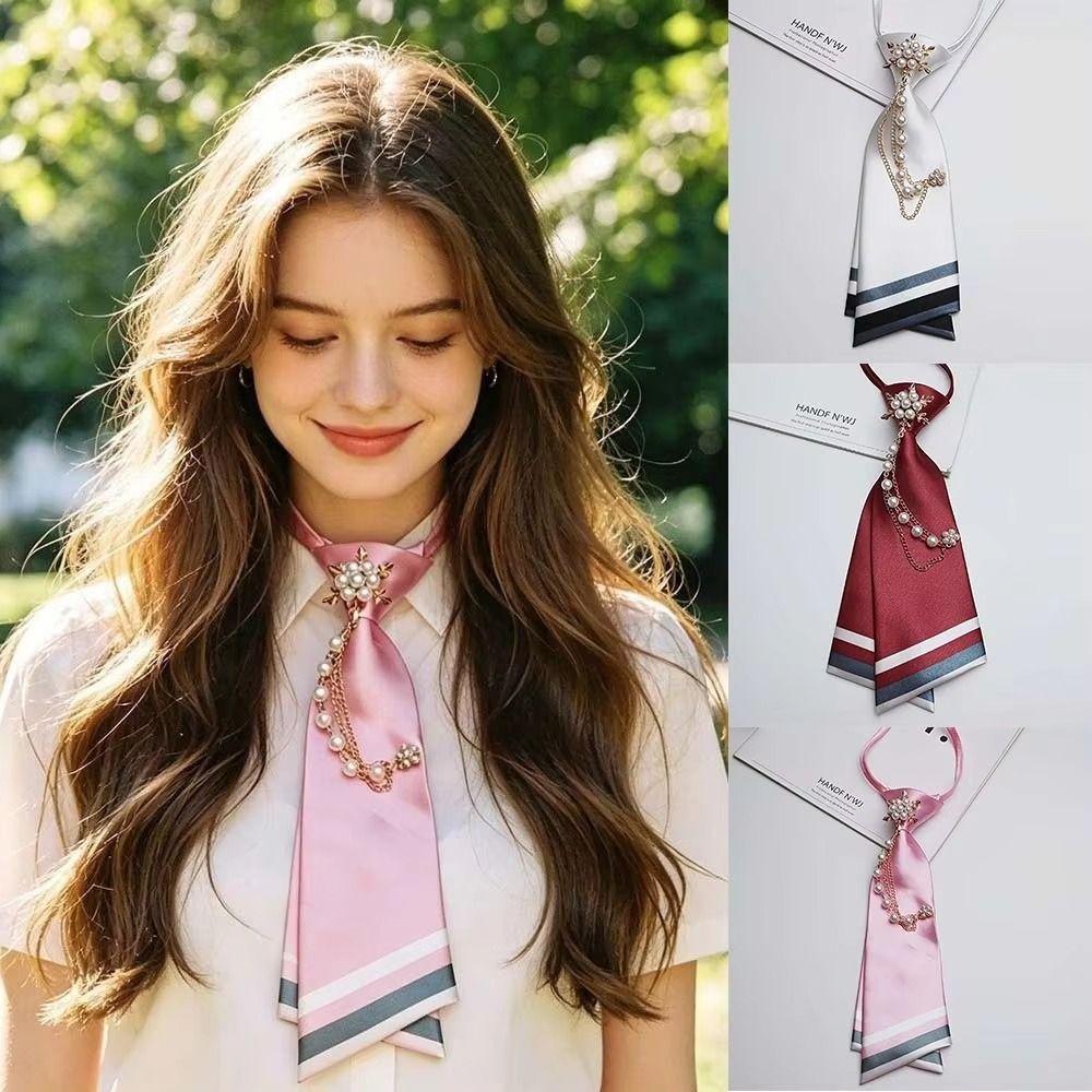 No-Sew Design Beaded Floral Tie Pearl Chain Decoration Pearl Chain Necktie  Daily Wear