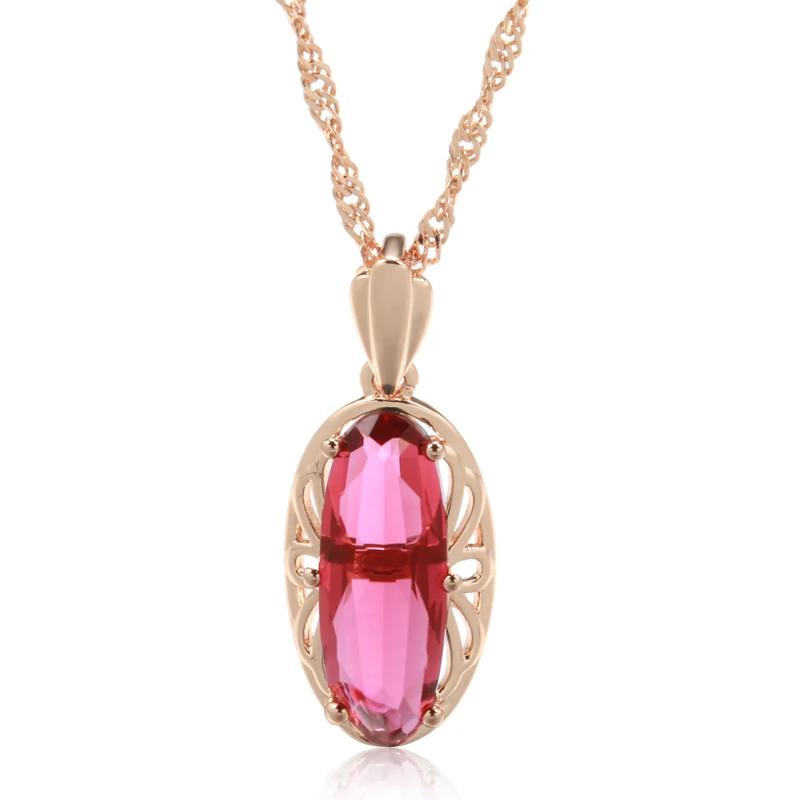 Oval Red Natural Zircon Pendant Necklace For Women Fashion  Rose Gold Color High Quality Daily Fine Vintage Jewelry