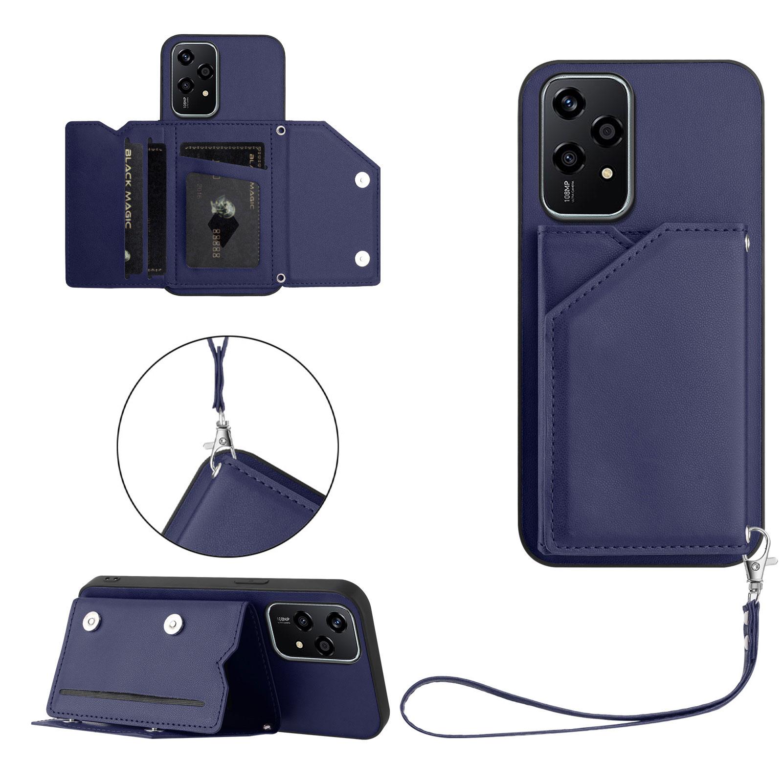 

For Honor 200 Lite Case Card Holder Kickstand Skin-Touch Phone Cover with Wrist Strap E