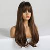 ALAN EATON Long Wavy Synthetic Wigs with Bangs for Black Women African American Ombre Black Brown Cosplay Heat Resistant Hair