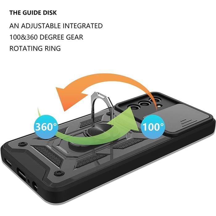Coque et Verres Trempés - BOOLING - pour Samsung Galaxy A13 5G - Noir - Protection Caméra - Support Rotatif