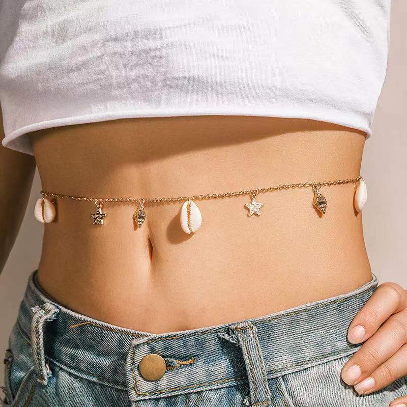 

European and American Waist Chain Women Summer Beach Shell Conch Star Decoration Sexy Casual Women Waist Chain Body Chain 60-80cm