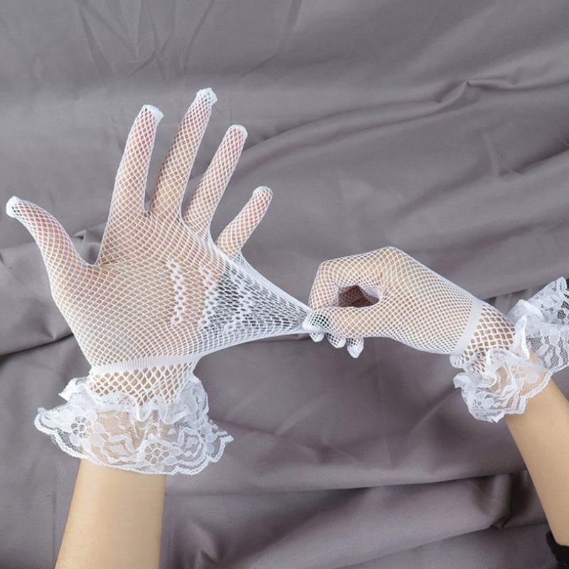 Elegant Women Ultra-Thin Summer Driving Cycling White Black Sunscreen Gloves Female Anti-UV Elasticity Lace Mesh Gloves