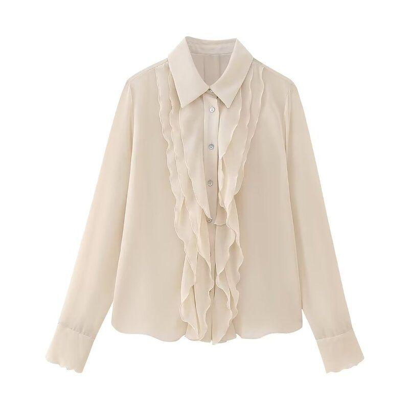 Fashion Style 2023 Autumn New Women's Clothing Stylish Laminated Decoration Drape Shirt 7969245 942