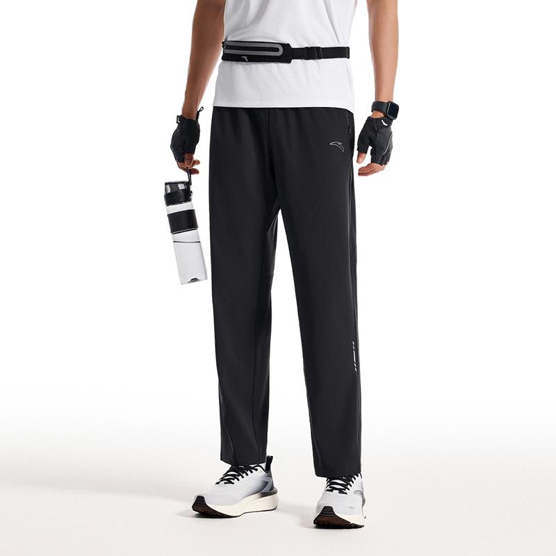 Anta Running Series Casual Simple Solid Color Straight Leg Knitted Sports Pants Men Bottoms Basic-Black 952525504-4