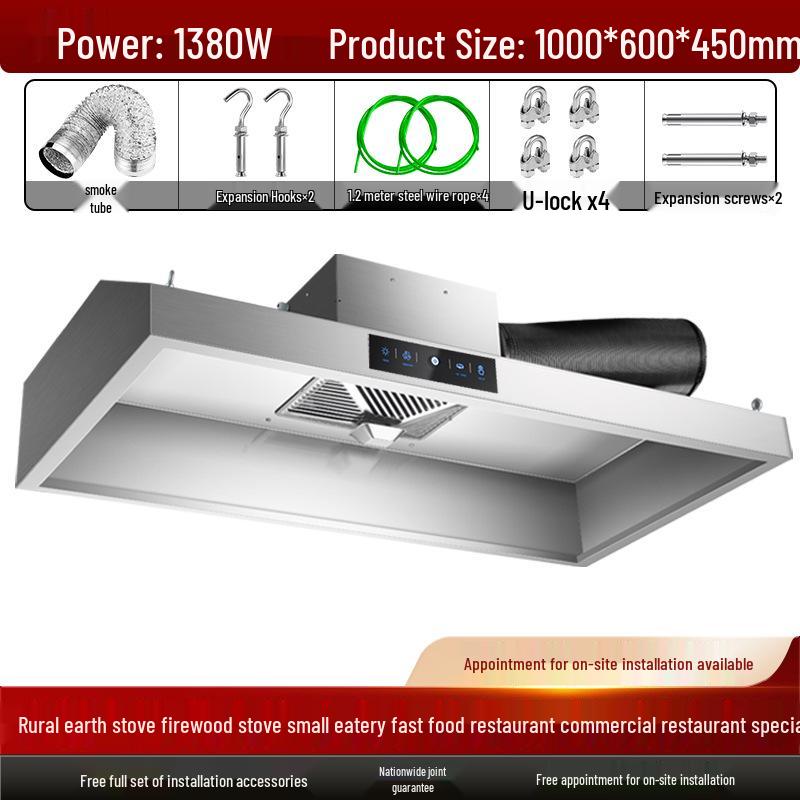 Commercial High-Suction Stainless Steel Range Hood for Restaurants with Wood-Fired Stove Purification