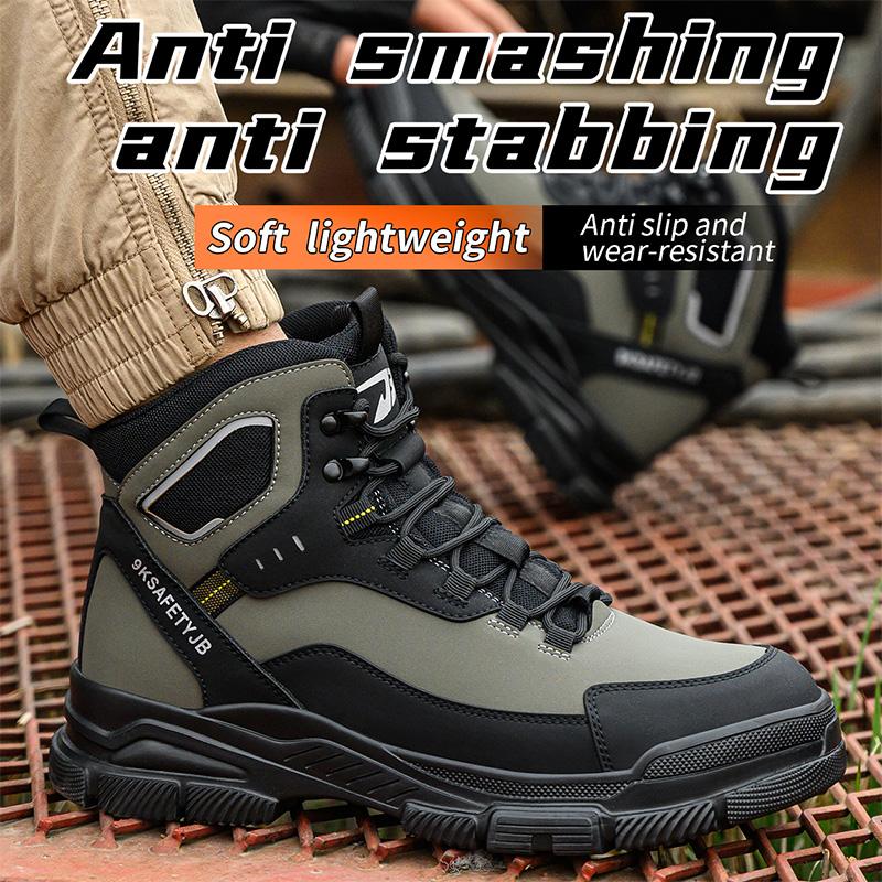 Men's High Top Work Safety Boots with Steel Toe - Anti-Smash, Durable, Protective & Comfortable for Industrial and Outdoor Use