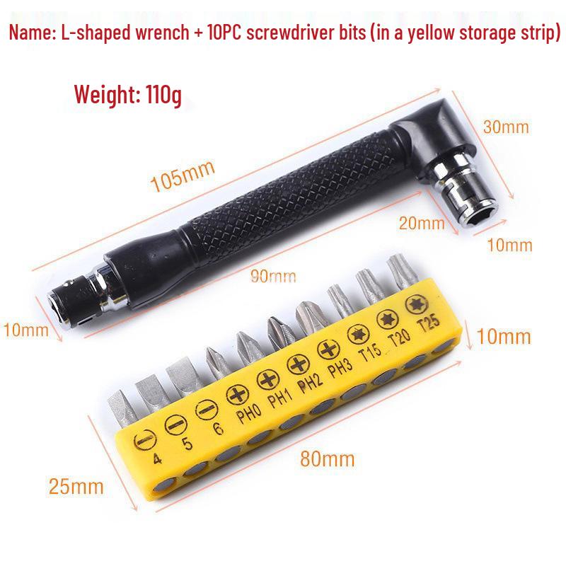 L-Shaped Right-Angle Dual-Use Screwdriver with Bit Handle