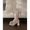 Round Head Thick Heel Mary Jane Women's Shoes 2024 New One-word with Sparkling Bow Fairy High Heels Spring Wedding Shoes