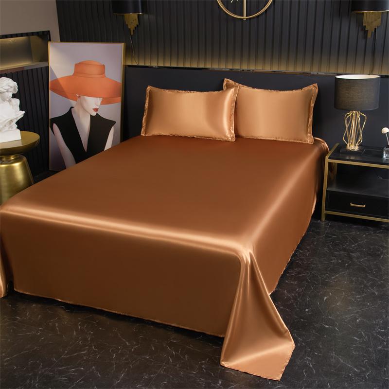 Luxurious Summer Satin Ice Silk Sheets Pillowcases Bedding Solid Color Sheets