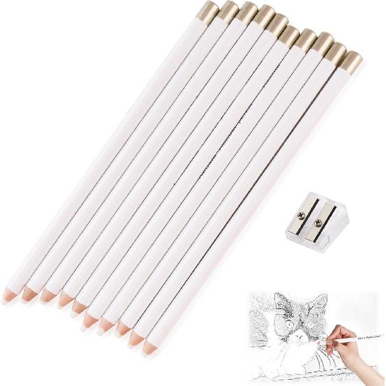 10 Pcs Eraser Pencils and 1 Sharpener, Fine Detail Eraser Pen for Sketching/Charcoal Drawings/Colored Pencils