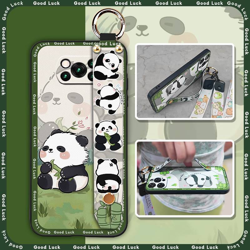Soft case Wristband Phone Case For Xiaomi Poco X3 NFC/X3 Pro Durable Kickstand Phone Holder Ring Wrist Strap Cute Panda