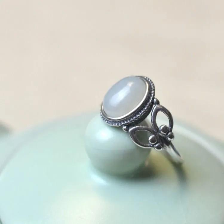 Butterfly-Edge Natural Hetian Jade & S925 Silver Ring - Women's Fresh, Fashionable, Niche Design