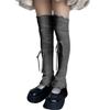 Women Japanese Ribbed Leggings Gaiters with Lace Up Bandage Aesthetic Ruffle Trim Thigh High Leg Warmers Footless Socks