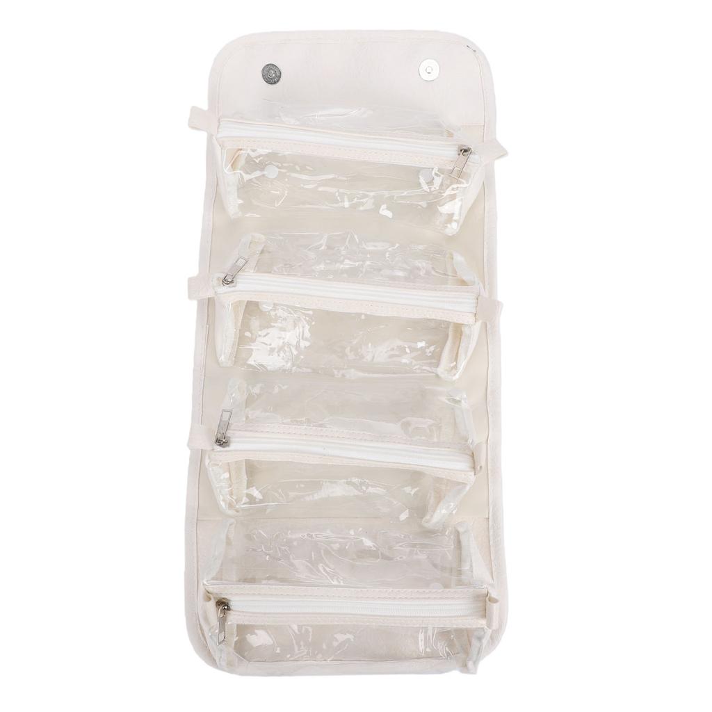 4 in 1 Hanging Roll Up Makeup Bag for Women Water Proof 4 Removable Storage Toiletry Bag Milk Apricot
