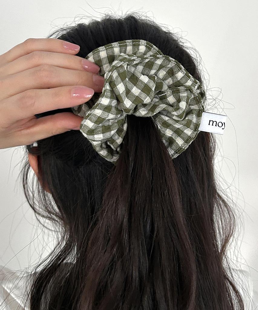 Moyora Summer Gingham Check Hair Scrunchie [Green]