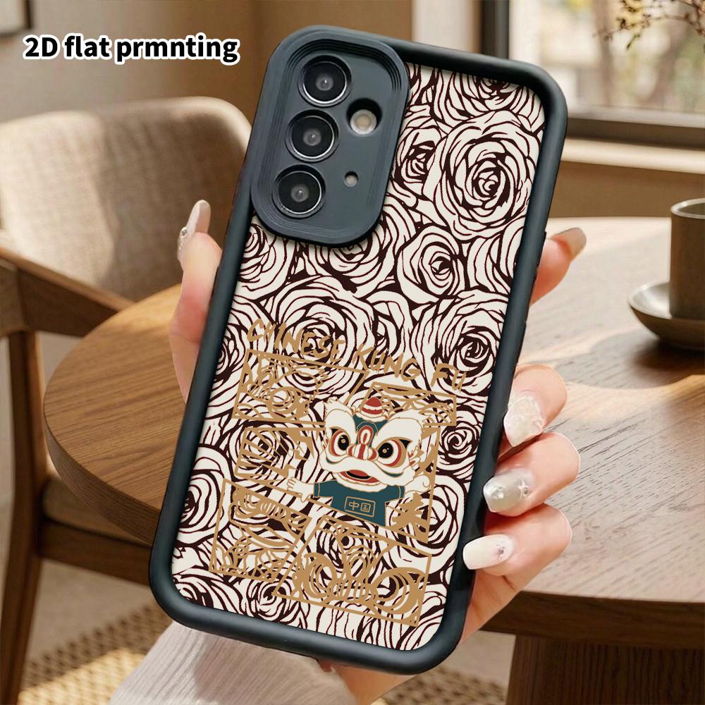 Phone Case: 2D Flat Samsung Galaxy A34 A35 M05 M06 S20 S22 S21 FE Plus 5G Protective Case, Gold Frame, Christmas and Halloween Gift