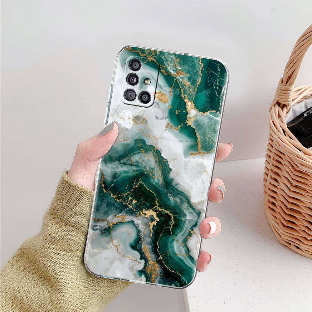 Phone Case For Samsung A15 A13 A35 A55 A51 A71 A41 A31 A21S A03S A05 A17 A23 A25 A33 A53 A73 5G A07 4G Clear Cover Marble Stone