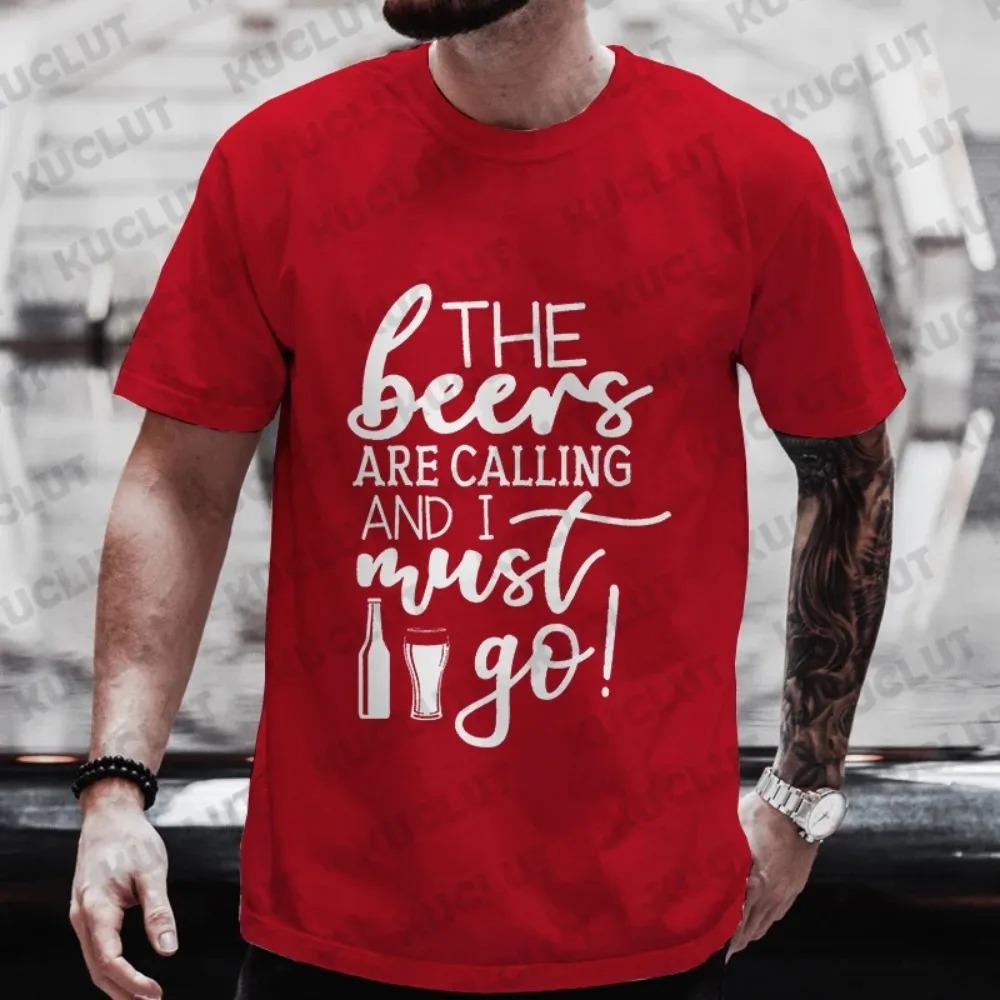 Tshirt for Men The Beer Are Calling and I Must Go Graphic T Shirts Y2k Clothes Oversized Streetwear Friends Drinking Party Tops